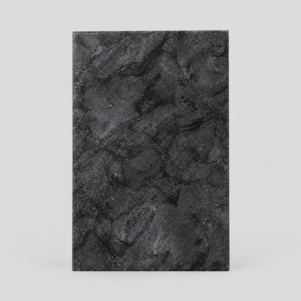 Rectangular marble tray in Black Marble on a light gray studio background.