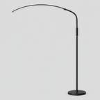 Matte Black arched LED floor lamp on a light gray studio background, in its Crescent shape