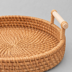 Close up of the woven rattan lattice on the base of the Natural Rattan serving tray.
