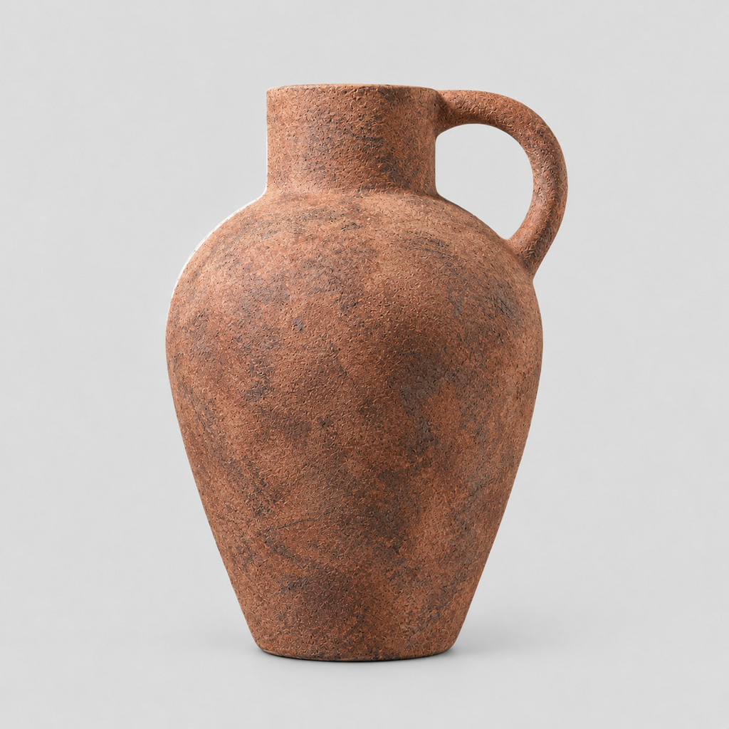 Ceramic pitcher vase in Vintage Brick Red on a light gray studio background