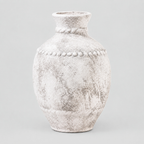 Rustic textured ceramic urn vase in Vintage Gray on a light gray studio background, in its Tall Vase shape