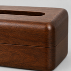 Close up of the horizontal joint between the upper cover and lower base of the wooden tissue box cover