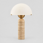 Travertine dome table lamp in a Travertine finish on a light gray studio background
