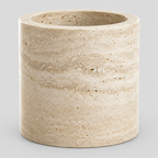 Natural travertine stone vase in Beige Travertine on a light gray studio background