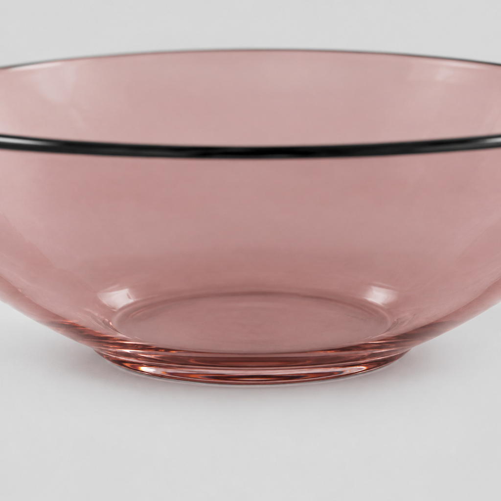 Close up of the smooth polished base of the Blush shallow glass bowl.