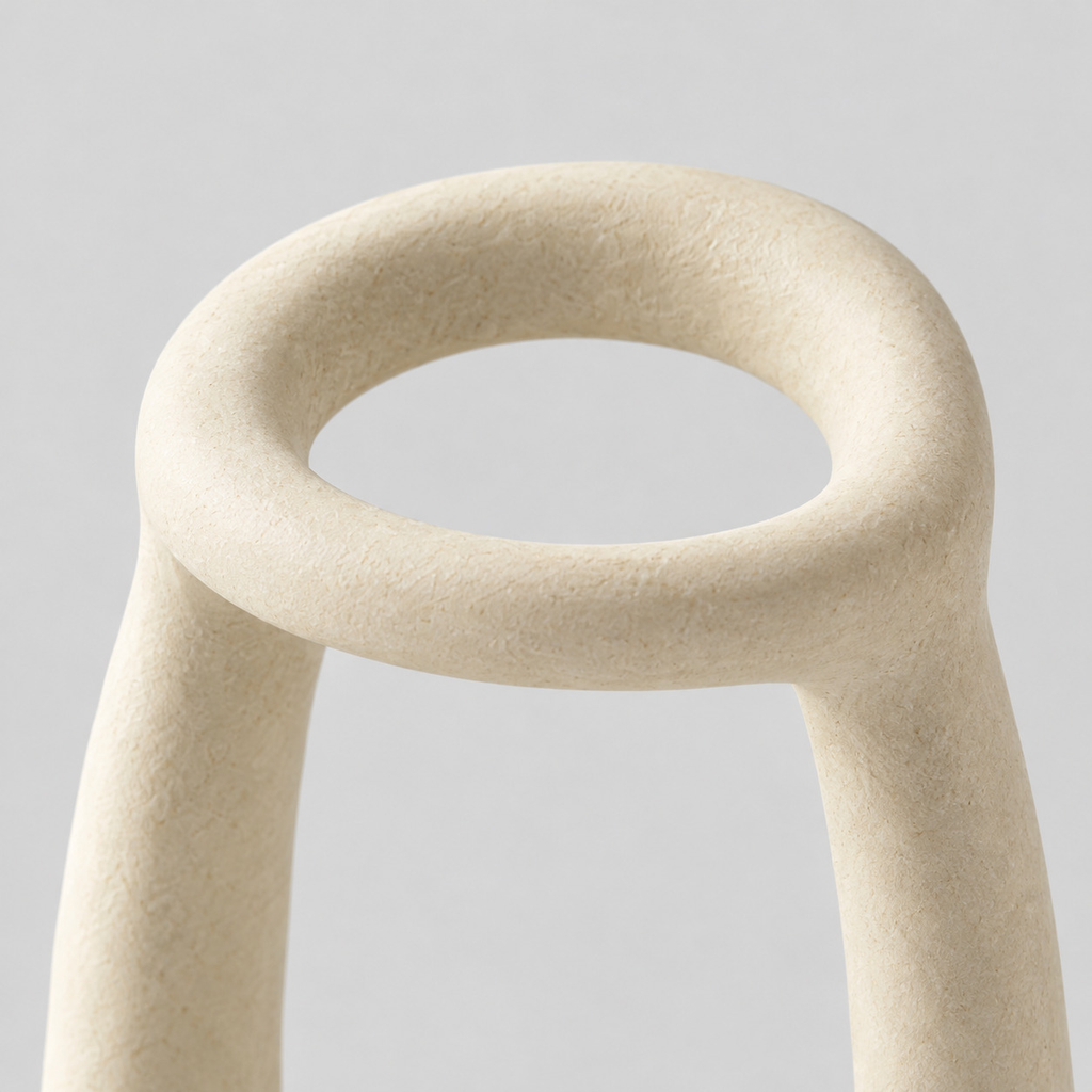 Close up of the smooth open upper rim of the Off-White sculptural ceramic candle holder.