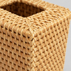 Close up of the tightly plaited weave of the rattan sides of the woven rattan cube tissue box cover