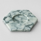 Green Marble hexagonal marble candle holder on a light gray studio background.