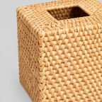 Close up of the weave of the natural rattan tissue box cover.