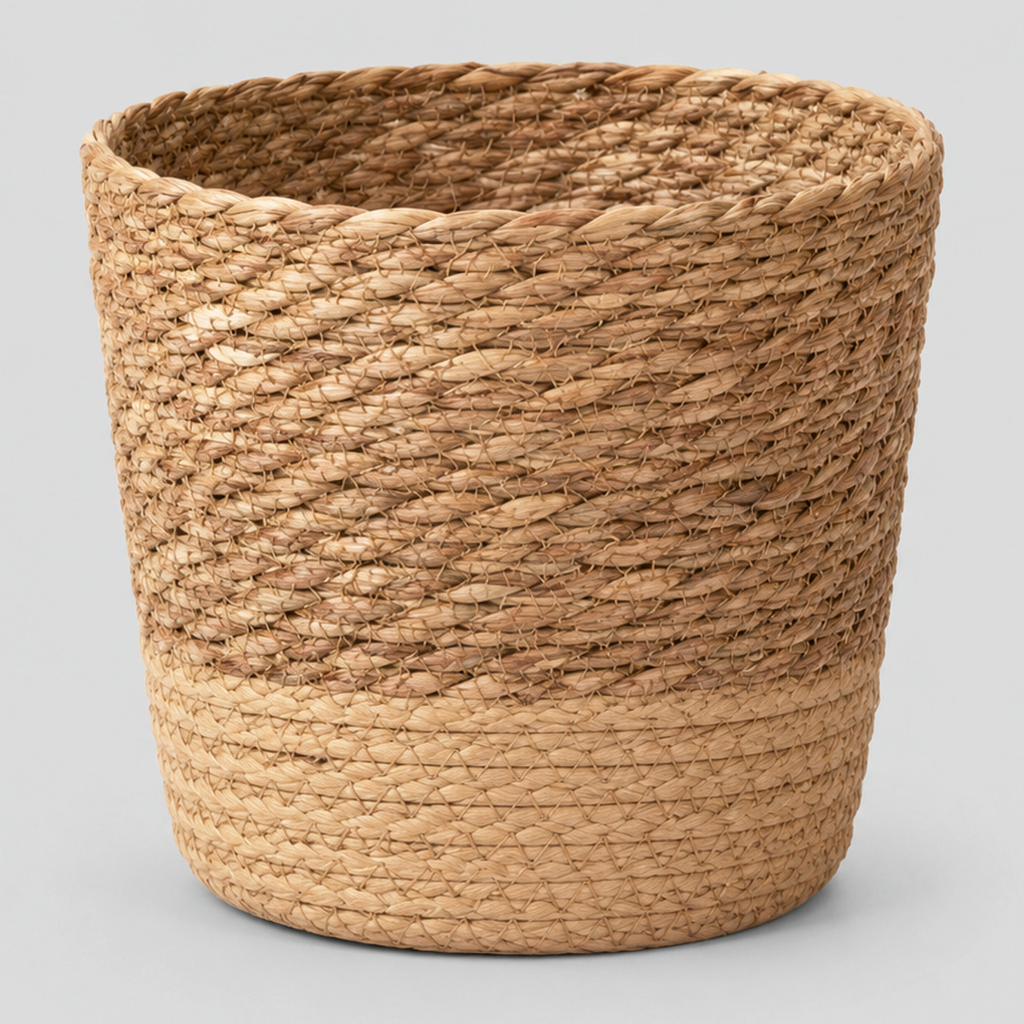 Natural Seagrass woven seagrass planter basket on a light gray studio background.