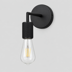 Matte Black knurled socket wall sconce on a light gray studio background