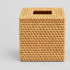 Square woven rattan tissue box cover in Natural Rattan on a light gray studio background
