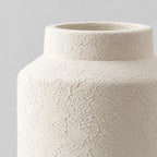 Close up of the textured matte glaze of the Textured White ceramic jar vase.