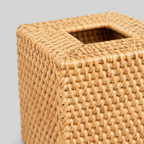 Close up of the tight weave of the rattan sides of the natural woven tissue box cover