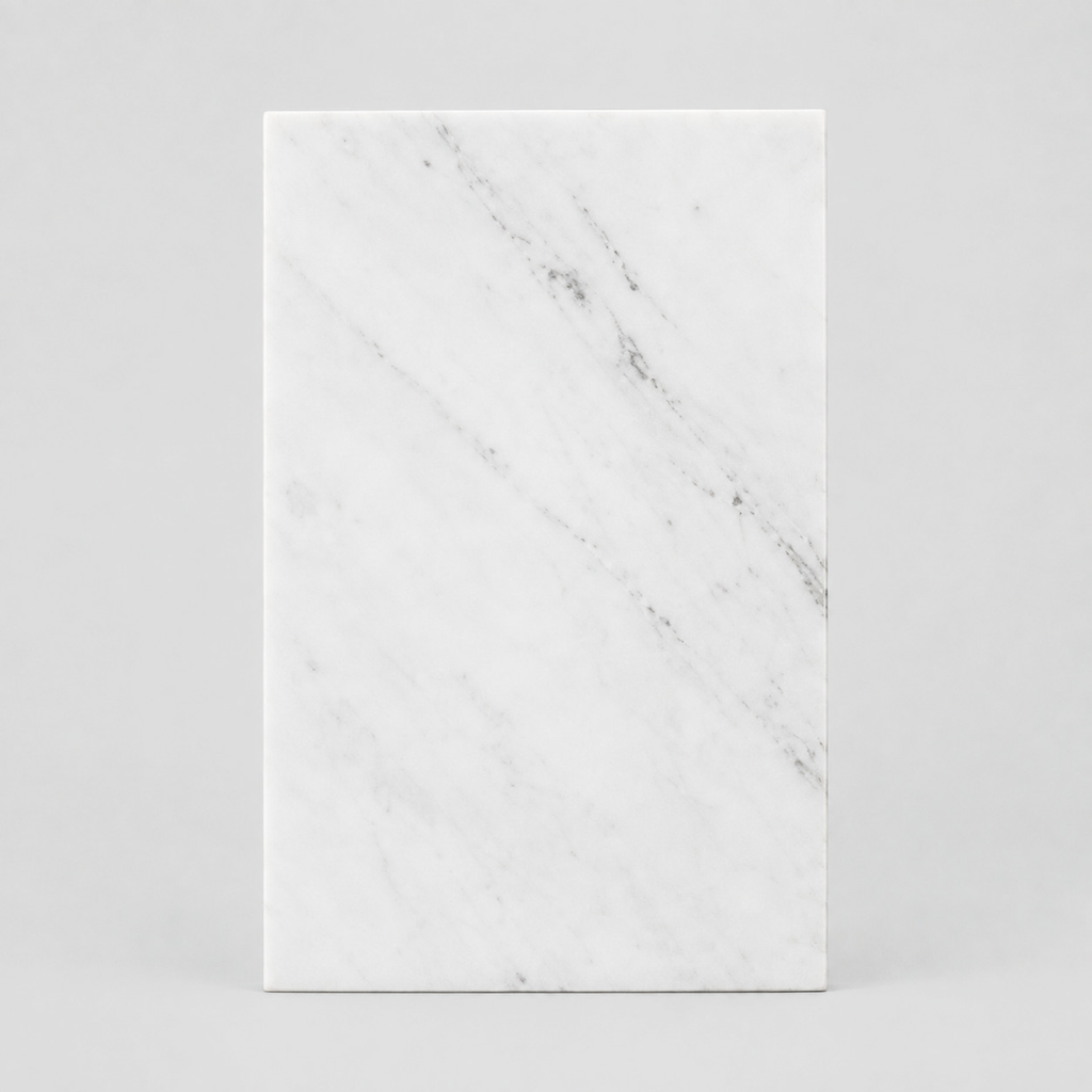 Rectangular marble tray in White Marble on a light gray studio background.