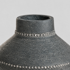 Close up of the smooth cylindrical rim or lip of the Antique Gray textured ceramic urn vase.