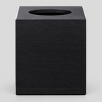 Square wooden tissue box cover in Black on a light gray studio background
