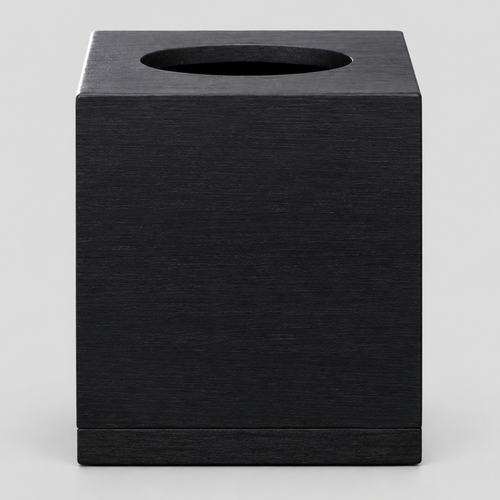 Square wooden tissue box cover in Black on a light gray studio background
