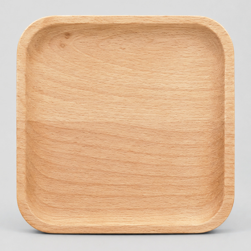 Natural beech wood rounded square serving tray in the Natural Beech finish on a light gray studio background