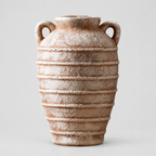 Double-handled ceramic amphora vase in Weathered Terracotta on a light gray studio background.