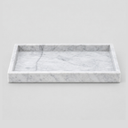 Cloud White rectangular marble vanity tray on a light gray studio background.