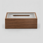 Rectangular wooden tissue box cover in Fluted Clear on a light gray studio background.