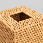 Close up of the braided rim around the top opening of the natural woven tissue box cover