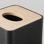 Close up of the natural wood grain surface texture of the lid on the square tissue box cover in Matte Black.