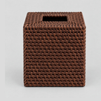 Square woven rattan tissue box cover in Dark Brown on a light gray studio background