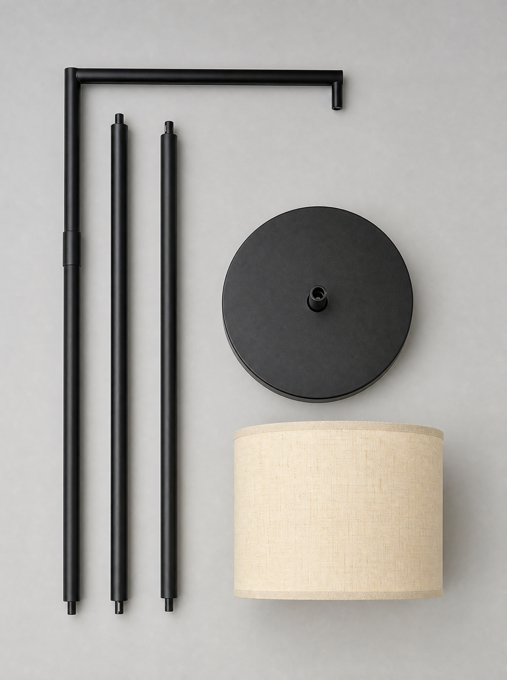 What is in the box for the arc floor lamp, pole sections, weighted base and fabric drum shade