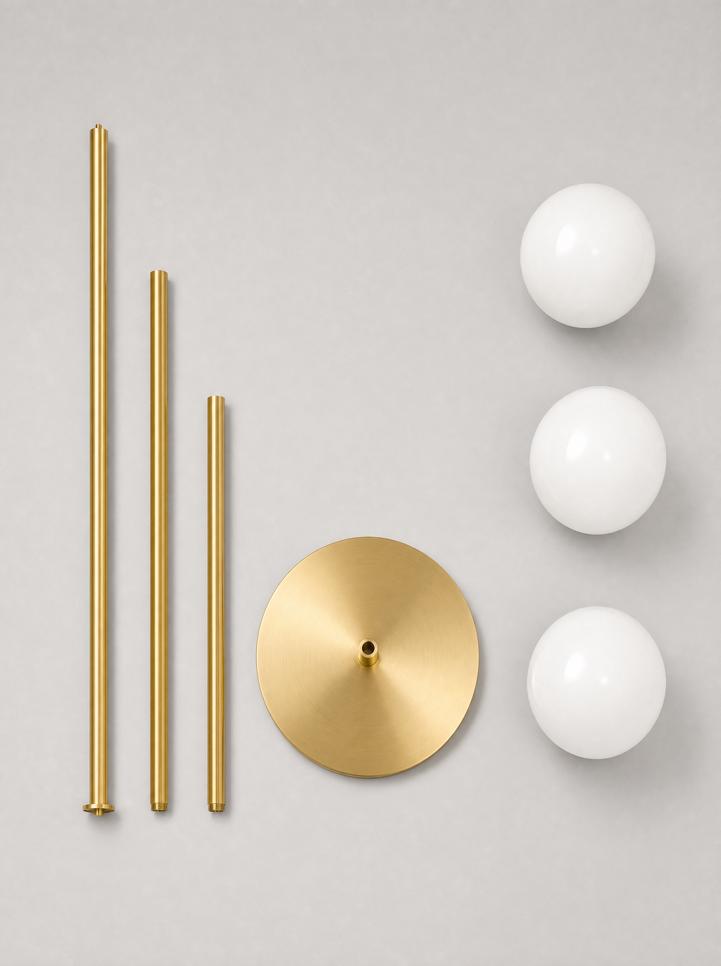 What is in the box for the brass three globe floor lamp, pole sections, base and three opal globes