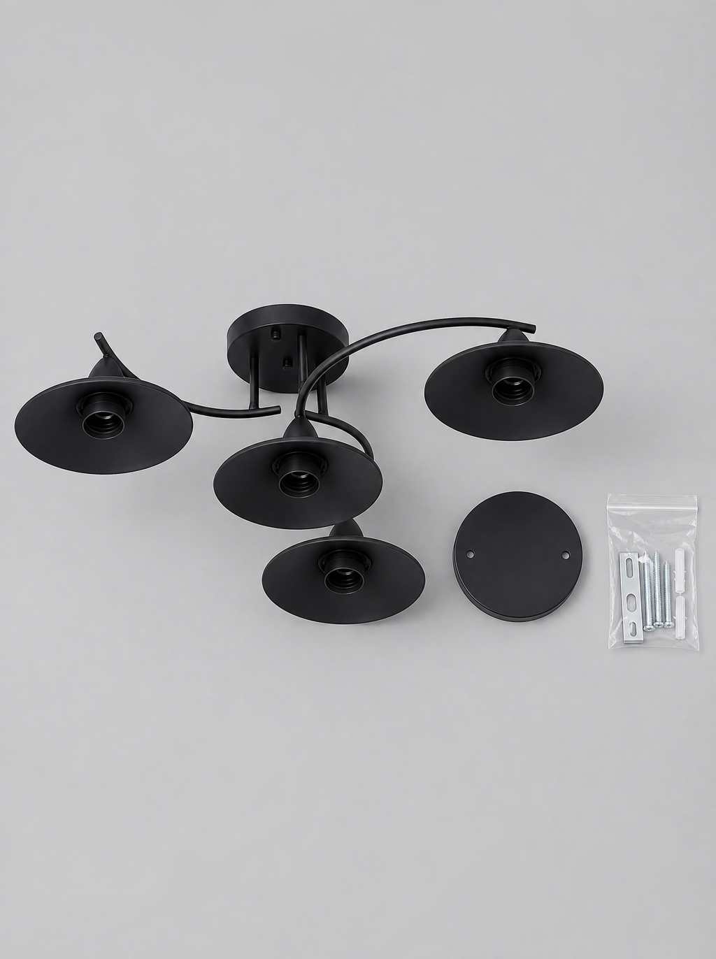 What is in the box for the four cone flush ceiling light, fixture, ceiling plate and hardware