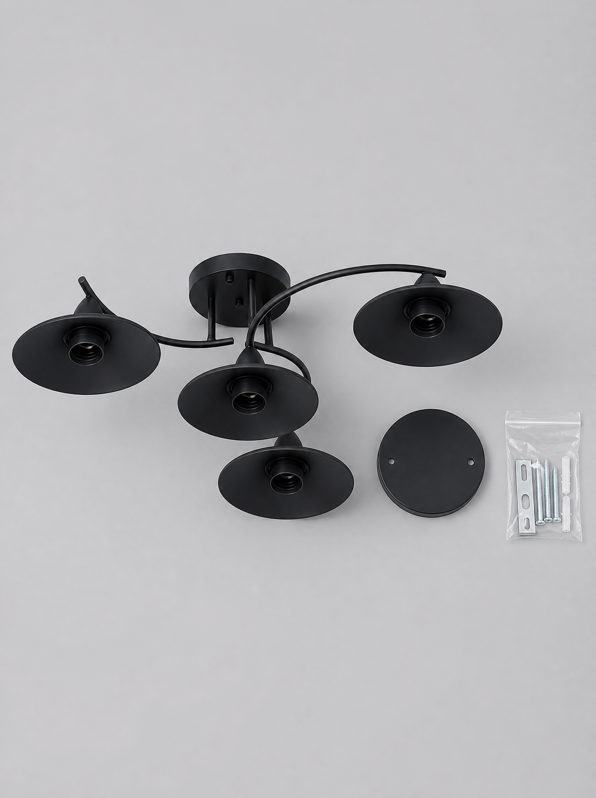 What is in the box for the four cone flush ceiling light, fixture, ceiling plate and hardware