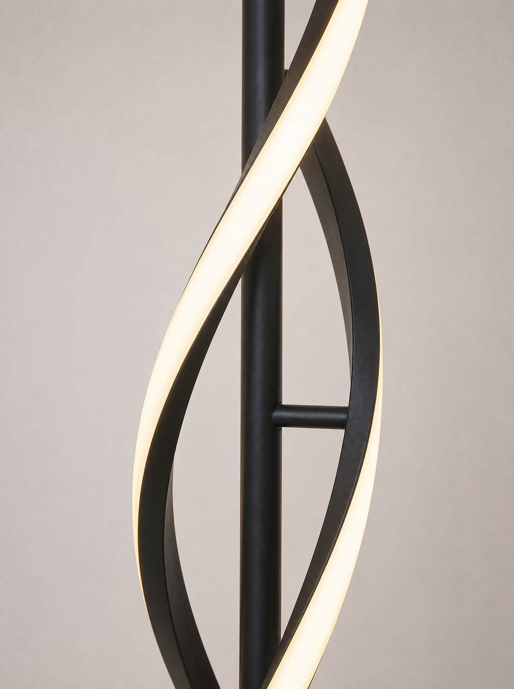 Close up of where the two lit strips cross in the helix column