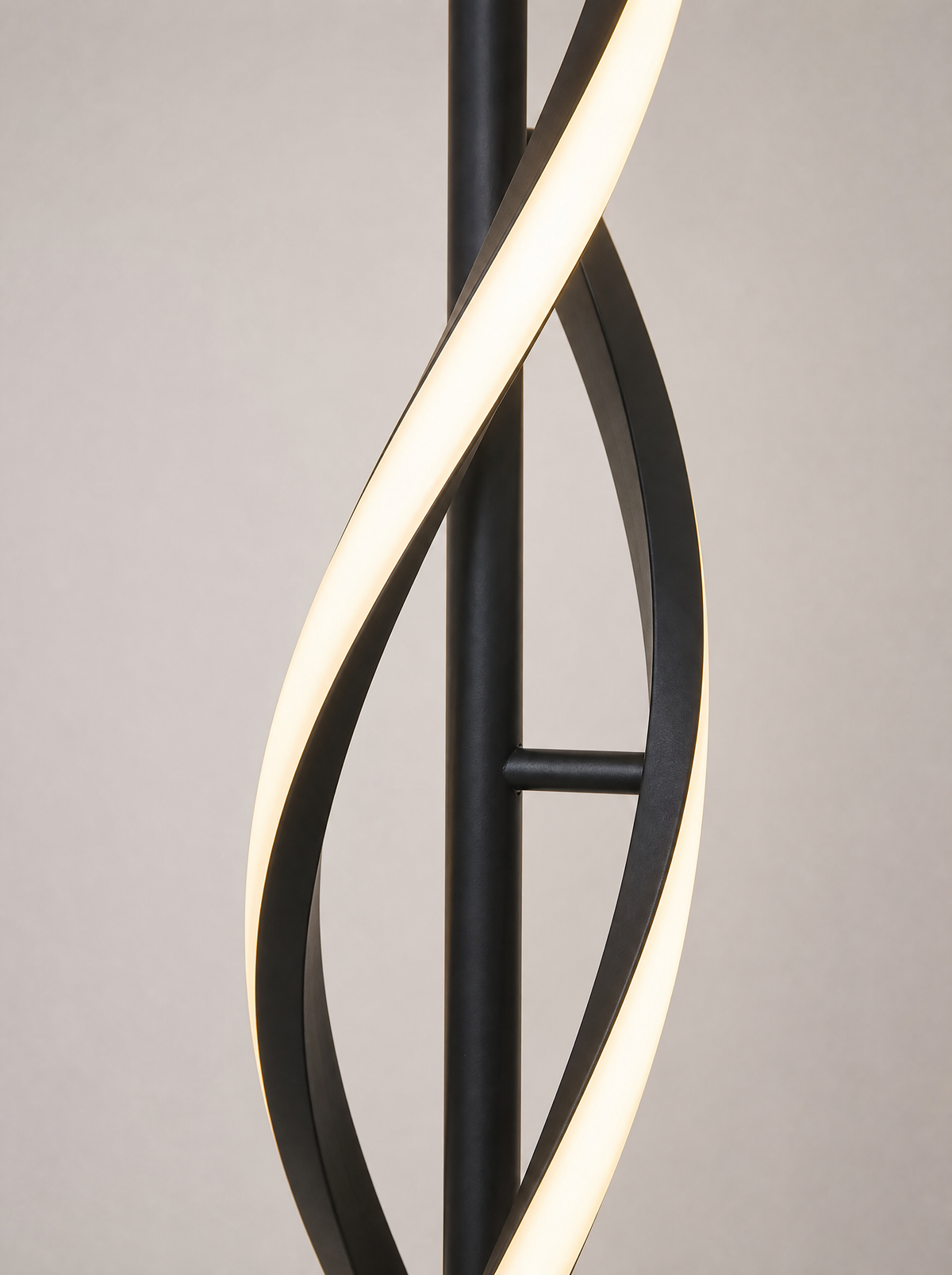 Close up of where the two lit strips cross in the helix column