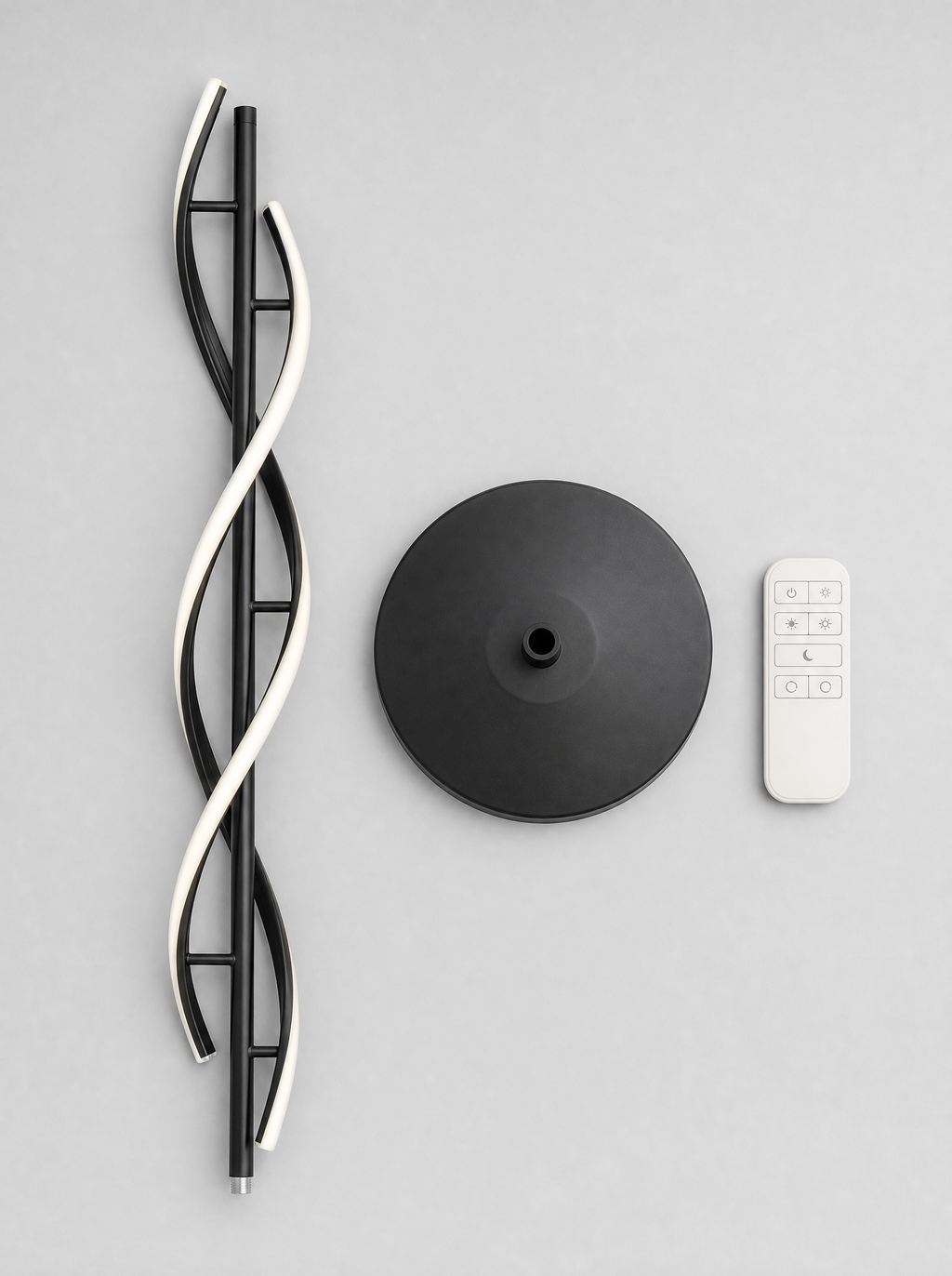 What is in the box for the double helix LED floor lamp, column sections, base and remote control