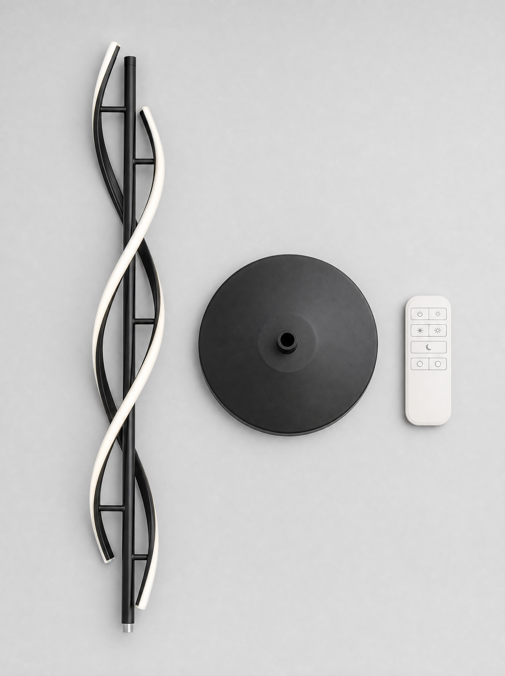 What is in the box for the double helix LED floor lamp, column sections, base and remote control