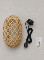 What is in the box for the rattan oval pendant, shade, hanging cord with canopy and hardware