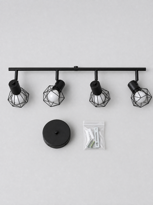 What is in the box for the rounded cage spot bar, bar with four heads, ceiling plate and hardware