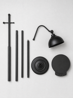 What is in the box for the tray floor lamp, pole sections, base, adjustable head and round tray