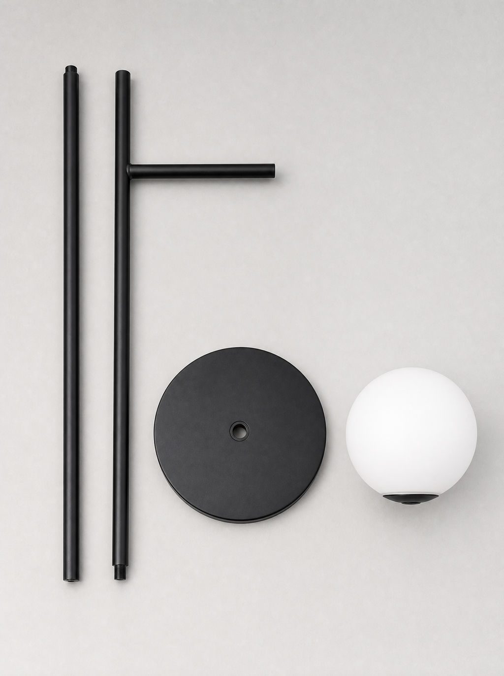 What is in the box for the single globe floor lamp, pole sections, base and one opal globe