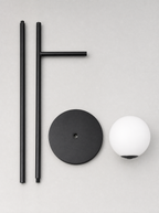 What is in the box for the single globe floor lamp, pole sections, base and one opal globe