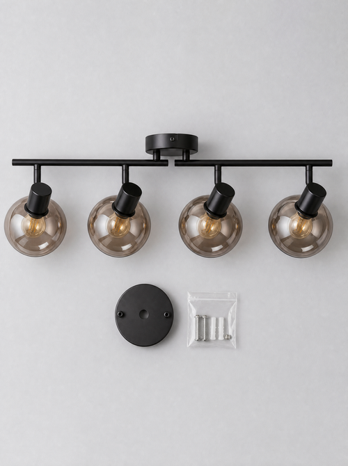 What is in the box for the smoked glass spot bar, bar with four heads, ceiling plate and hardware