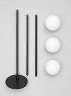 What is in the box for the three globe floor lamp, pole sections, base and three opal globes