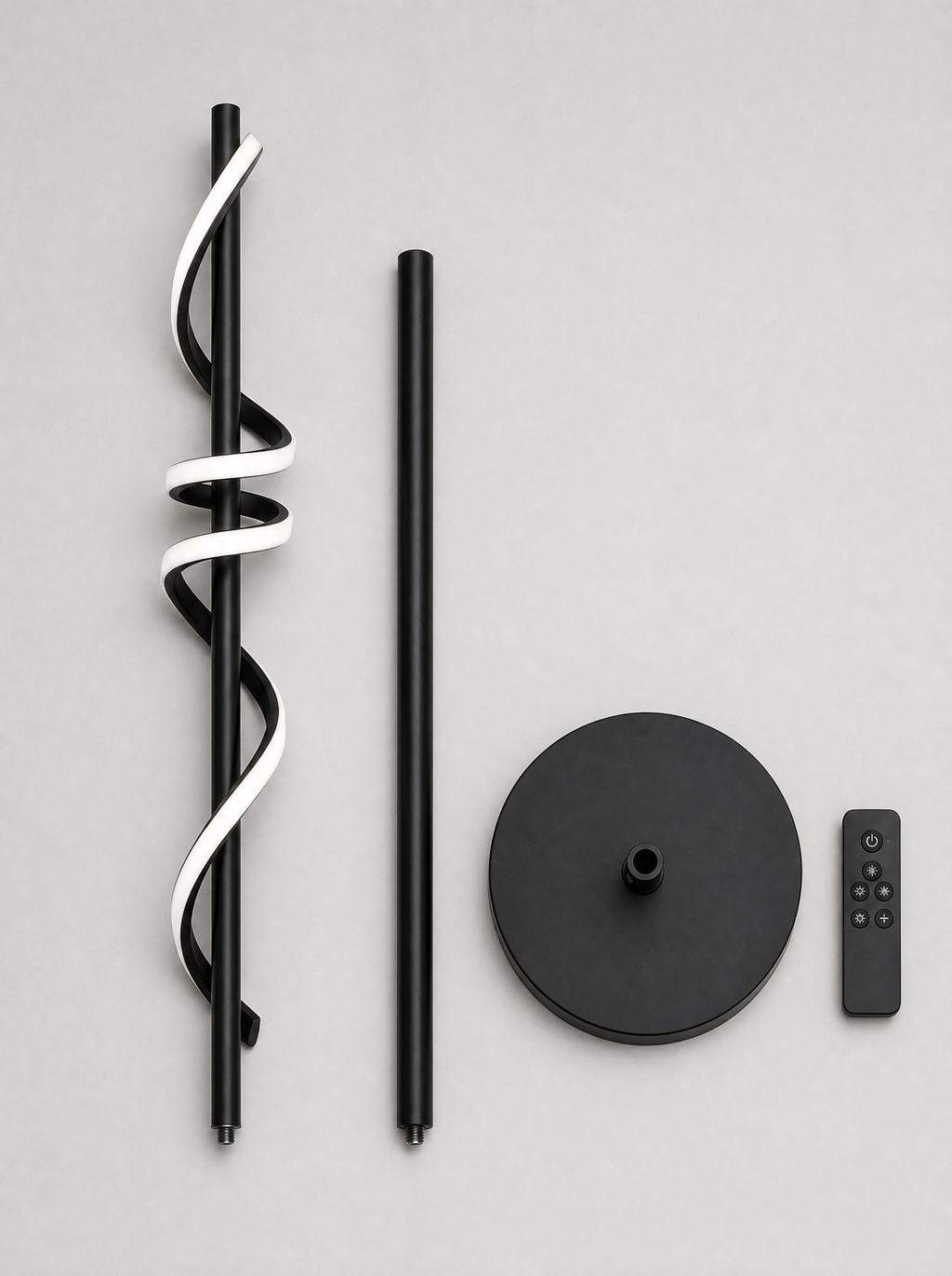 What is in the box for the twisted ribbon LED floor lamp, column sections, base and remote control