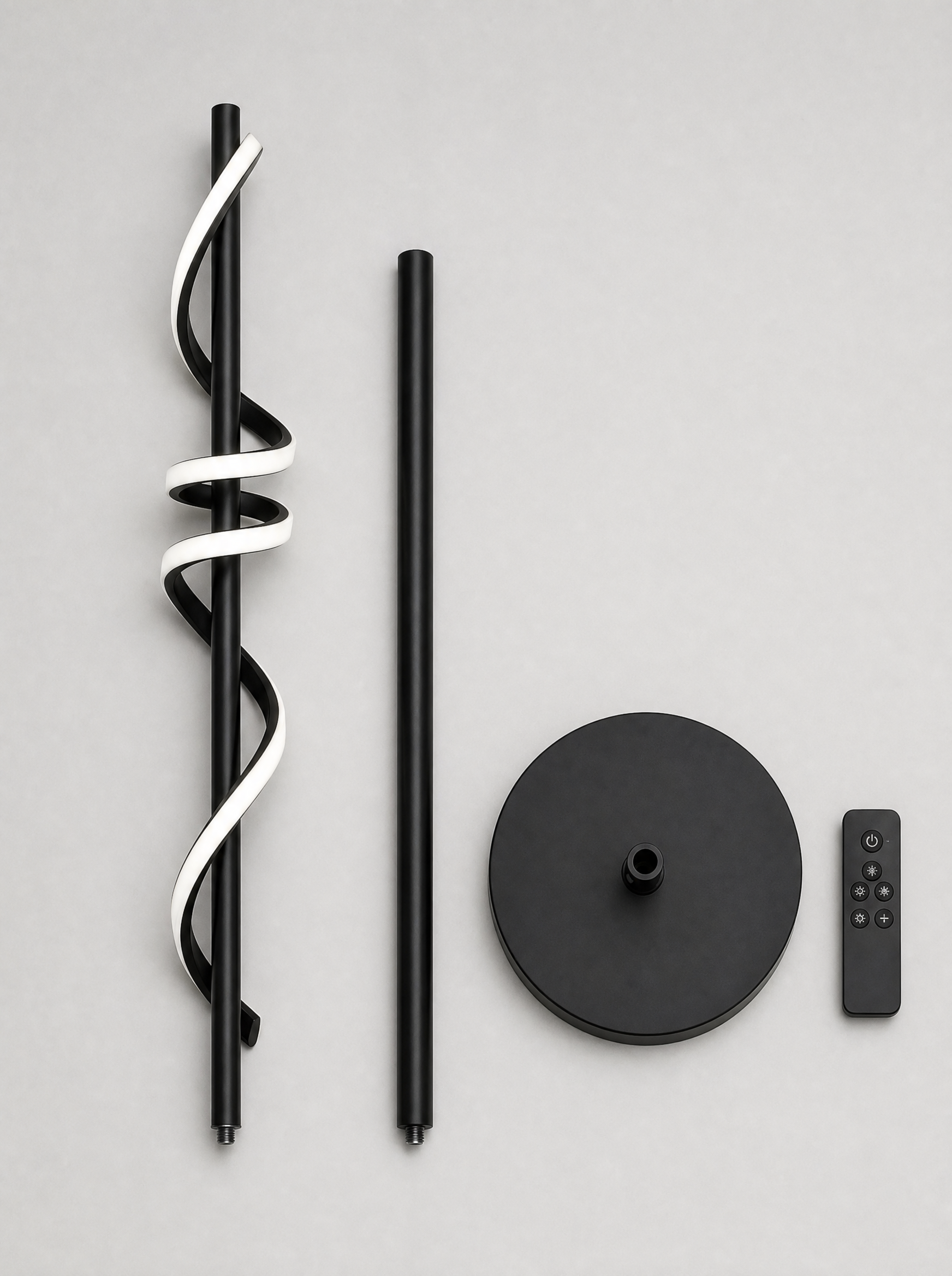 What is in the box for the twisted ribbon LED floor lamp, column sections, base and remote control
