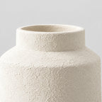 Close up of the short cylindrical collar and rim of the Textured White ceramic jar vase.