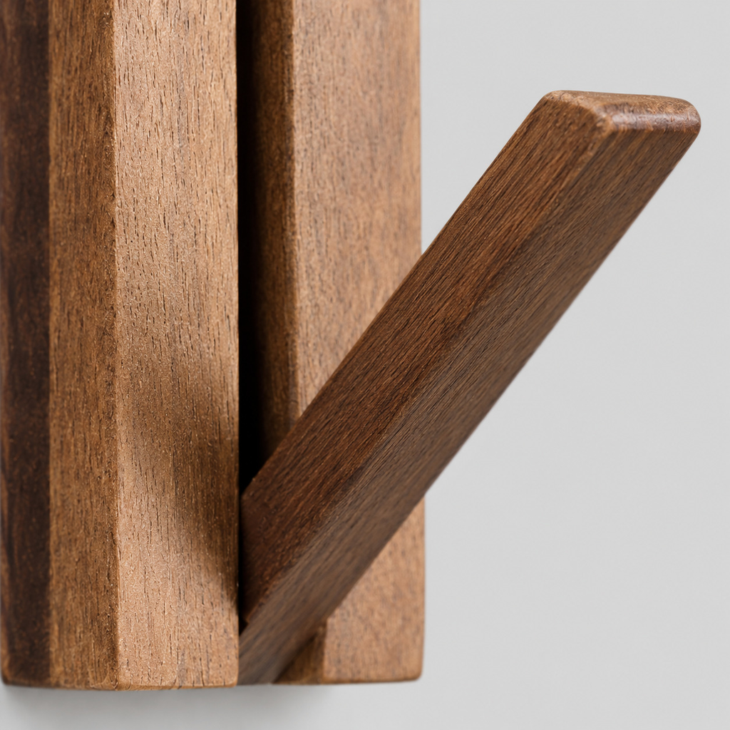 Close up of the natural acacia wood grain texture of the Natural Acacia coat hook
