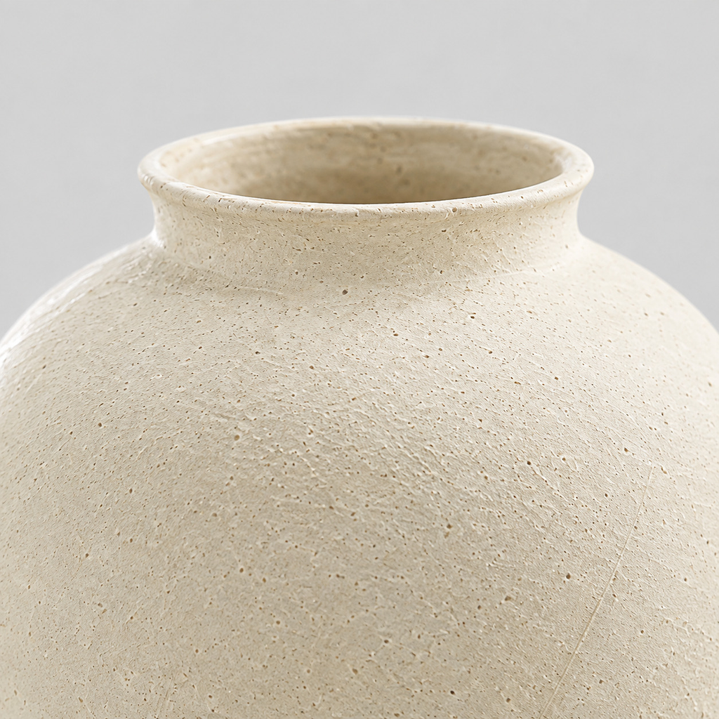 Close up of the matte textured surface glaze of the Off-White ceramic vase