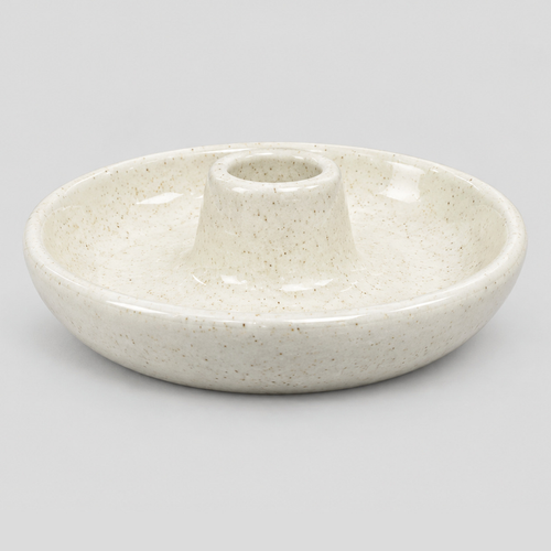 Ceramic taper candle holder in Speckled Off-White on a light gray studio background